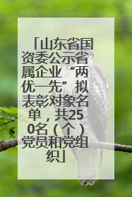 山东省国资委公示省属企业“两优一先”拟表彰对象名单，共250名（个）党员和党组织